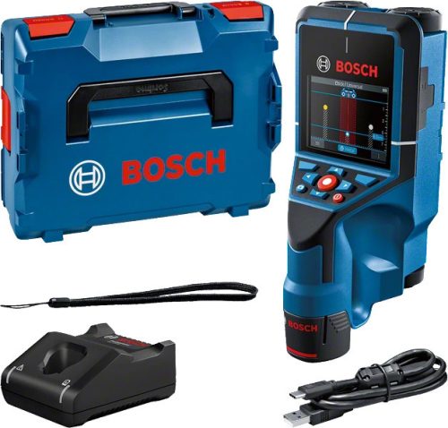 BOSCH 0601081601 D-tect 200 C Falszkenner + 12V 2.0Ah Li-Ion Akkumulátor + GAL 12V-40 töltő + USB-C Kábel + csuklópánt + L-boxx