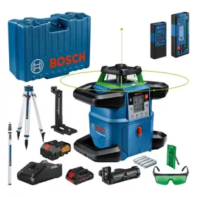   BOSCH 06159940PR GRL 650 CHVG zöld Forgólézer + BT 170 HD állvány + GR 500 mérőléc (LR 65 G lézervevő, RB 60 Tartó, RC 6 Távirányító, WM 6 Fali tartó, ProCore 18V 4,0Ah Li-Ion akkumulátor, GAL 18V-40 Profession