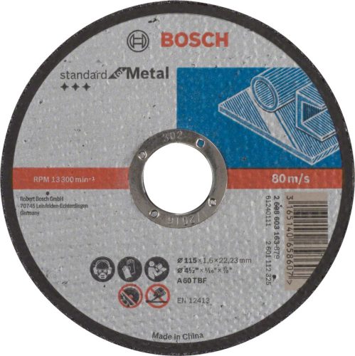 BOSCH 2608603163 Standard for Metal A 60 T BF egyenes A 60 T BF, 115 mm, 22,23 mm, 1,6 mm
