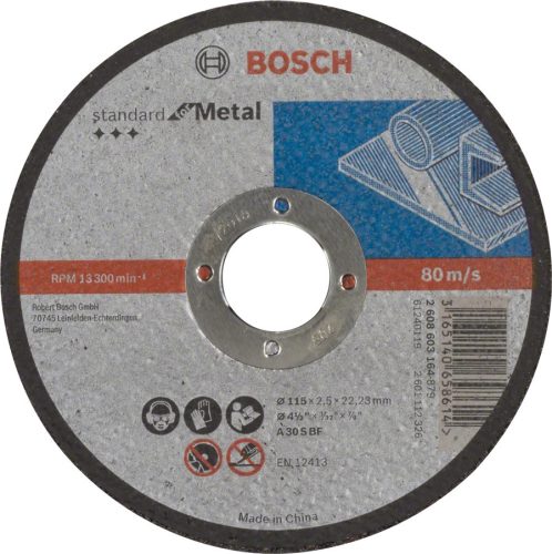 BOSCH 2608603164 Standard for Metal A 30 S BF egyenes A 30 S BF, 115 mm, 22,23 mm, 2,5 mm