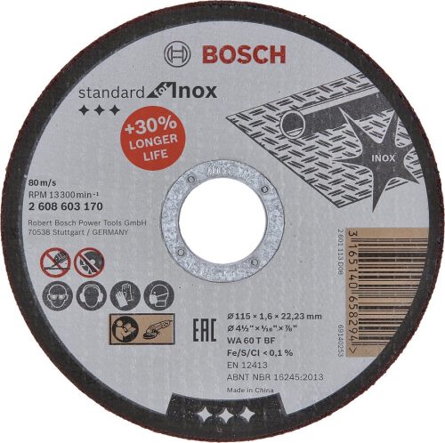 BOSCH 2608603170  Standard for Inox AS 46 T INOX BF egyenes WA 60 T BF, 115 mm, 22,23 mm, 1,6 mm
