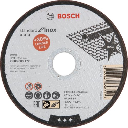 BOSCH 2608603172  Standard for Inox AS 46 T INOX BF egyenes WA 60 T BF, 125 mm, 22,23 mm, 1,6 mm