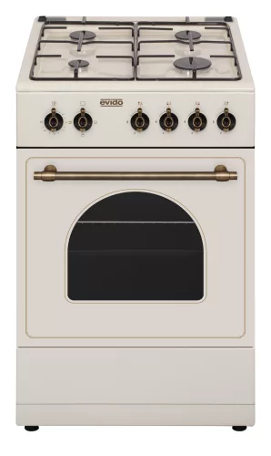 EVIDO FREE GE55C gáztűzhely, rusztikus design, 50x55 cm, elektromos sütő, 48 l, bézs/bronz