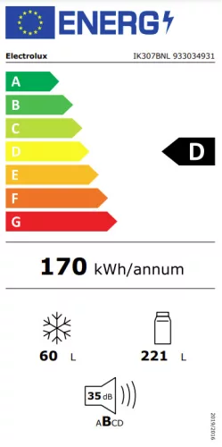 Electrolux IK307BNL Beépíthető kombinált alulfagyasztós hűtőszekrény | NoFrost | DynamicAir | CleanAir | TwinTech | 221/60 | 177,8 cm magas | 55 cm széles