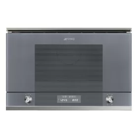   SMEG BEÉPÍTHETŐ MIKROHULLÁMÚ SÜTŐ, Linea design, 22 liter, 6 funkció, LED kijelző,forgótányér nélküli, ezüst szürke üveg