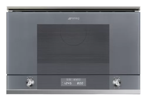 SMEG BEÉPÍTHETŐ MIKROHULLÁMÚ SÜTŐ, Linea design, 22 liter, 6 funkció, LED kijelző,forgótányér nélküli, ezüst szürke üveg