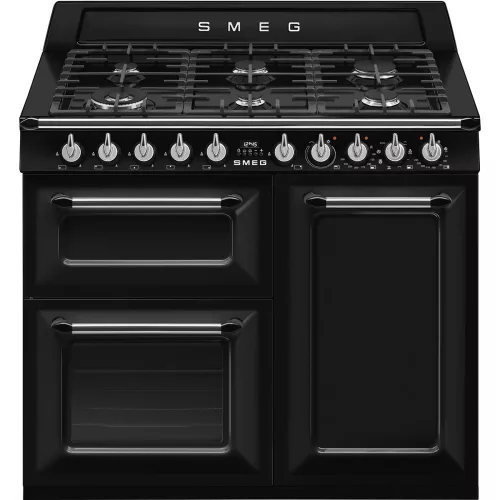 SMEG SZABADONÁLLÓ TŰZHELY, Victoria design, 100 cm, 3 sütőtér, 8 funkció, gáz főzőlap, fekete