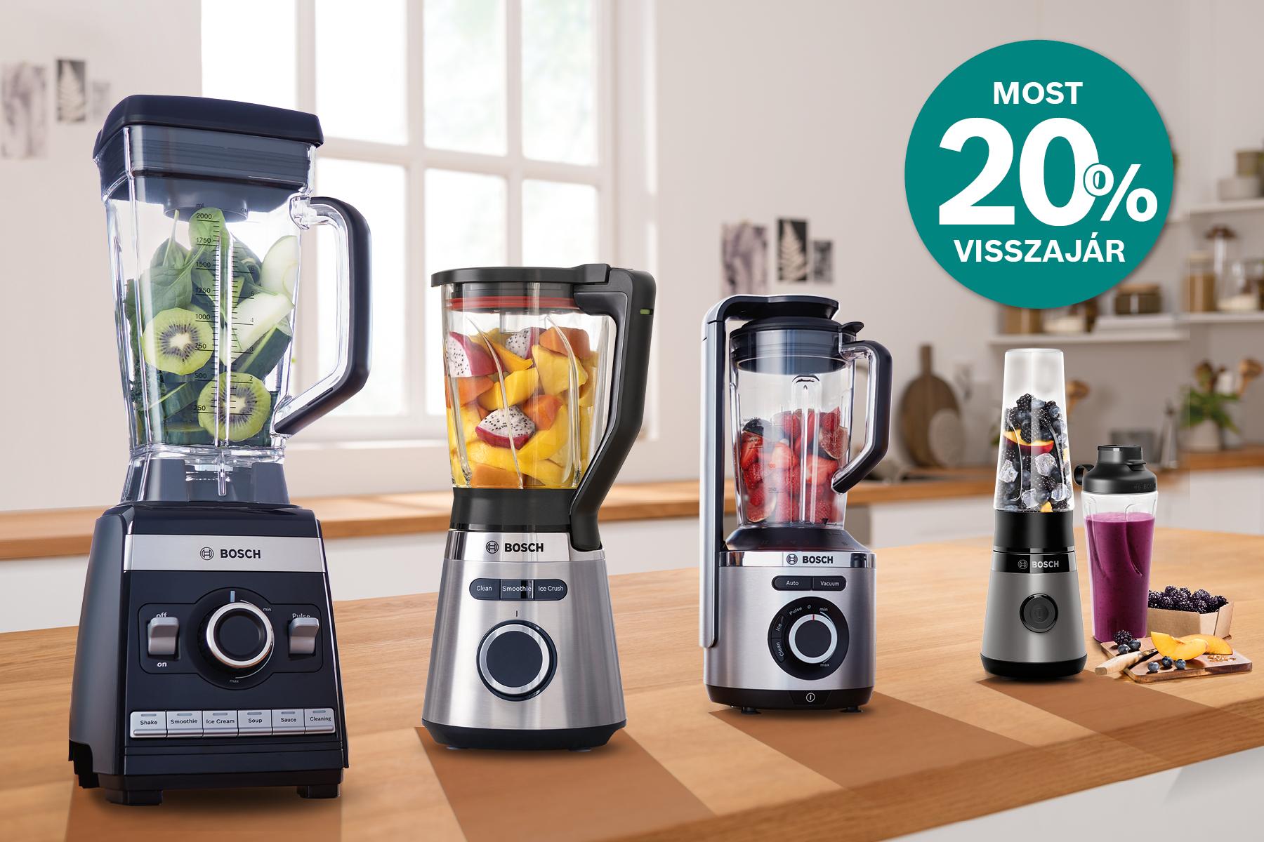 Bosch turmixgépek, gyümölcsprések és kontaktgrillek most 20% pénzvisszatérítéssel!
